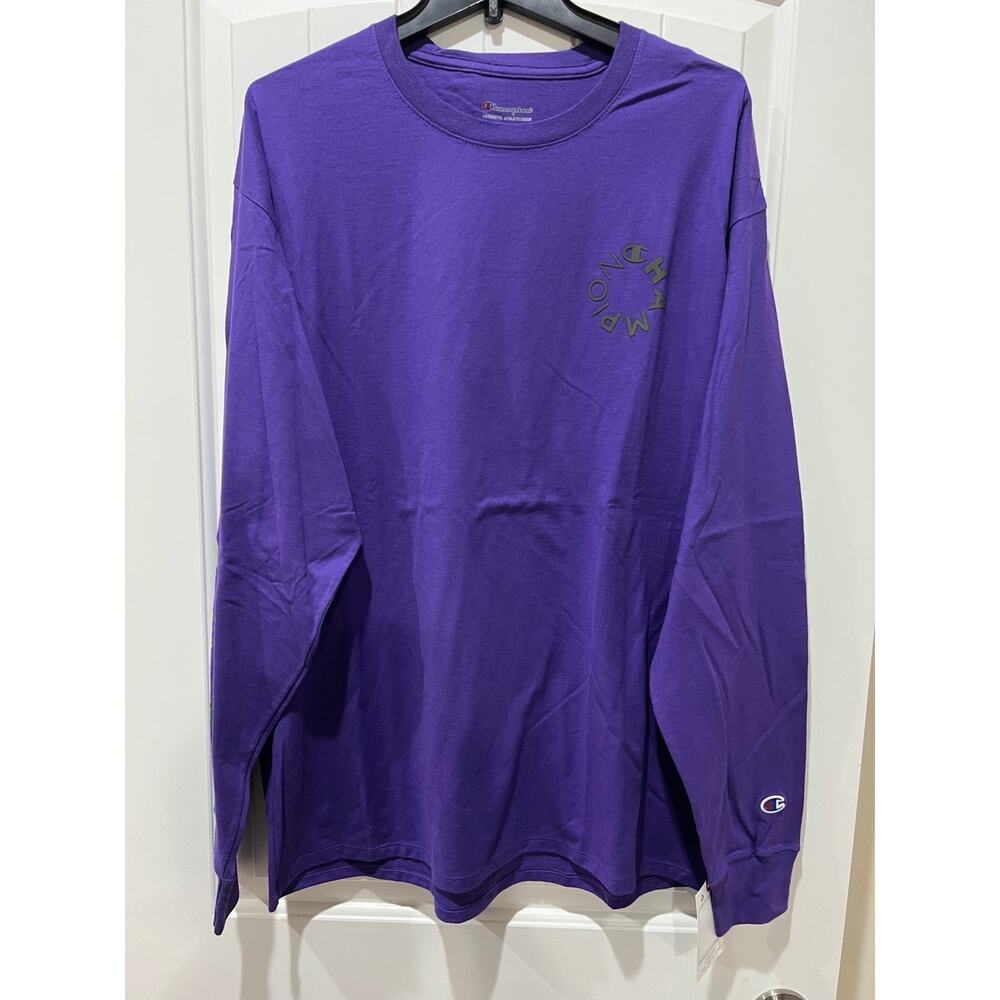 NWT❤️Champion Men's Classic script Logo Graphic Long-Sleeve Shirt szXL - Picture 2 of 6